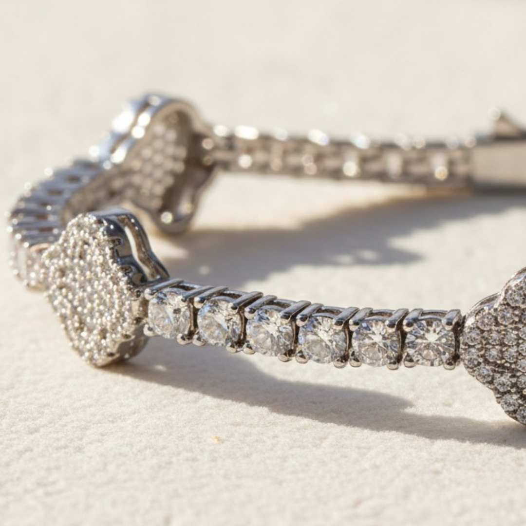 צמיד טניס פרחים  - אייס כסוף